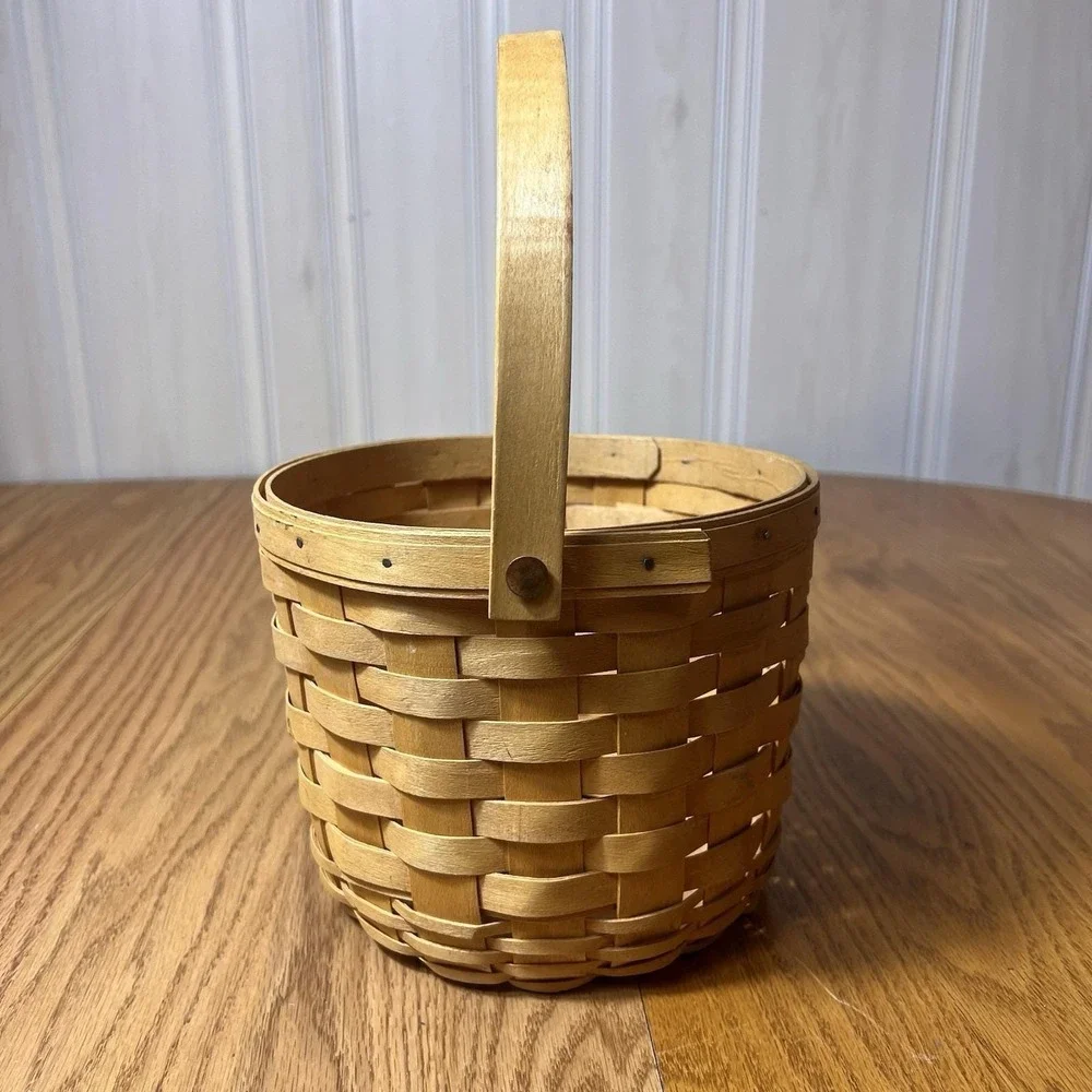 Longaberger 1998 Classic Handwoven Basket Round 8 inch w/Adjustable Handle VTG